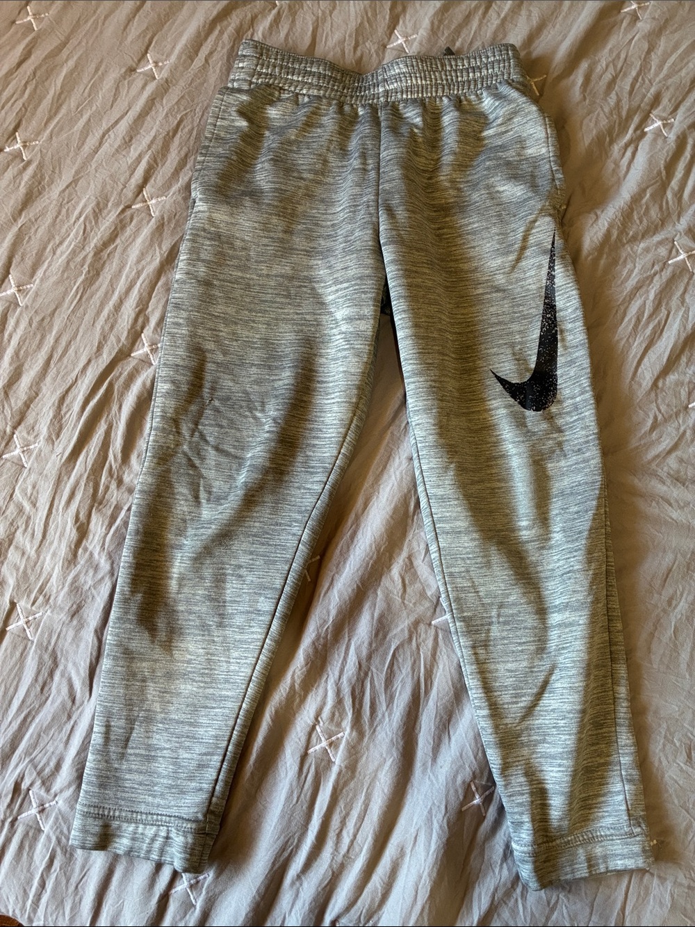 Nike Kids Grey Heather Jogger Sweatpants with Black Swoosh